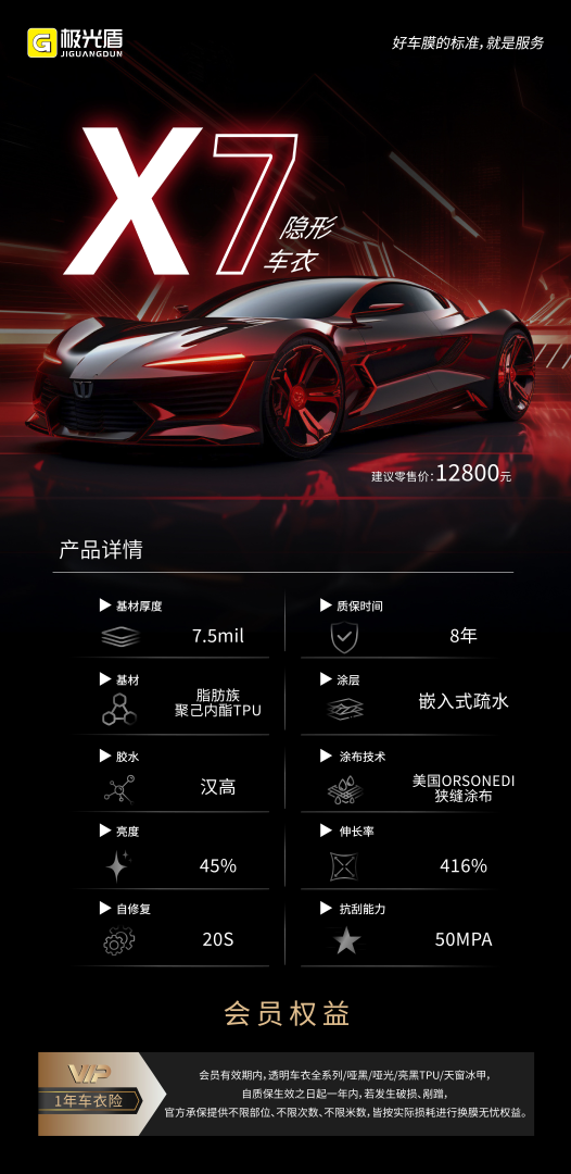 展示X7型号参数,作为高端系列产品力的佐证